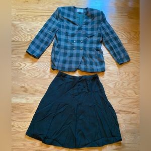 Kasper ASL 2pc Olive Green Pleated Skirt Suit Plaid Women’s size 14 Business